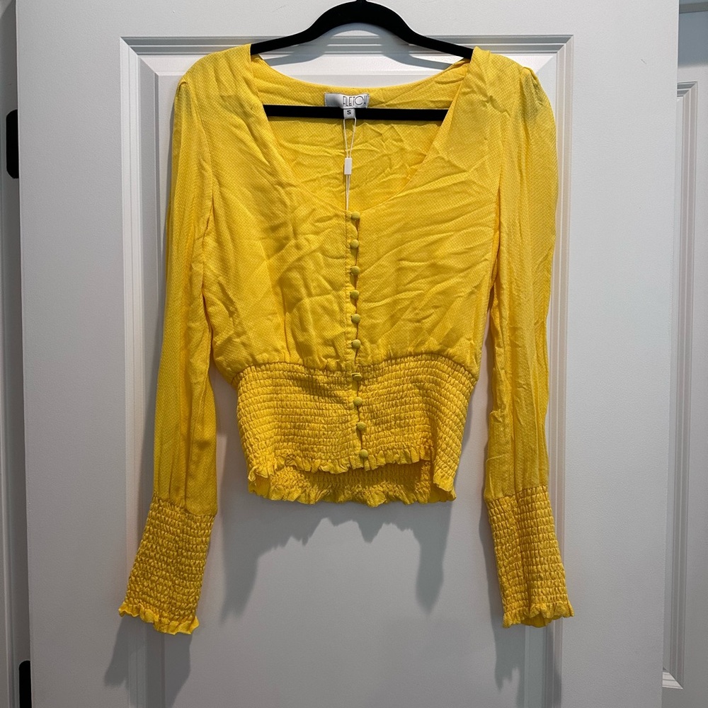 Elegant Yellow Smocked Blouse